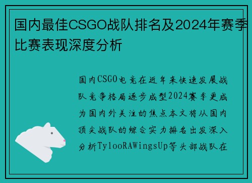 国内最佳CSGO战队排名及2024年赛季比赛表现深度分析