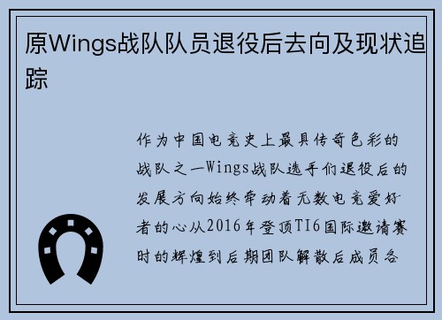 原Wings战队队员退役后去向及现状追踪